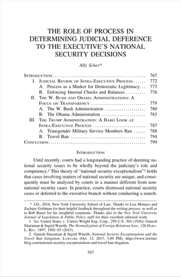 The Role of Process in Determining Judicial Deference to the Executive’S National Security Decisions