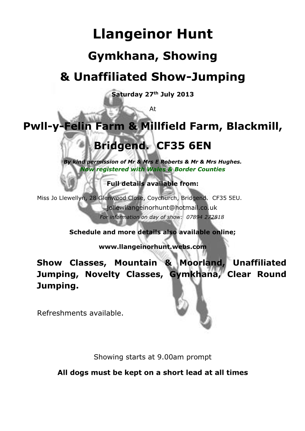 Llangeinor Hunt Gymkhana, Showing & Unaffiliated Show-Jumping