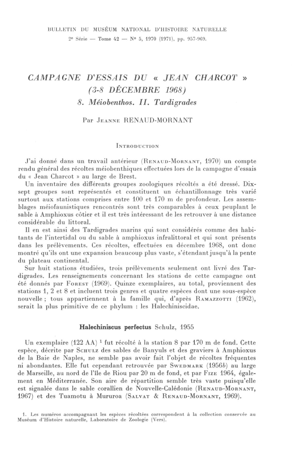 JEAN CHARCOT » (3-8 DÉCEMBRE 1968) 8. Méiobenthos. II. Tardigrades