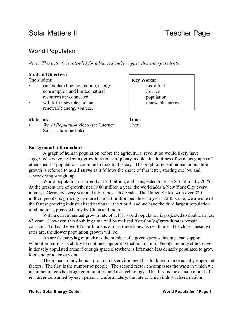 Solar Matters II Teacher Page