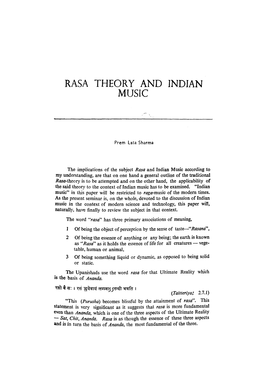 Rasa Theory and Indian Music