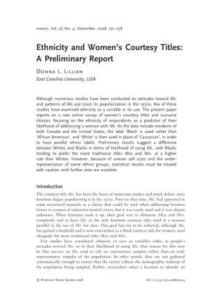 Ethnicity and Women's Courtesy Titles