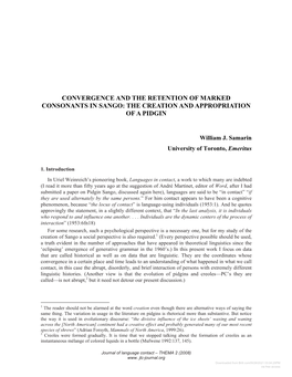 Convergence and the Retention of Marked Consonants in Sango: the Creation and Appropriation of a Pidgin