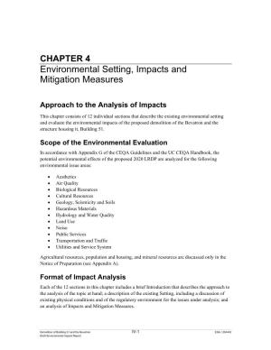 Environmental Setting, Impacts and Mitigation Measures