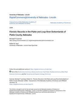 Floristic Records in the Platte and Loup River Bottomlands of Platte County, Nebraska