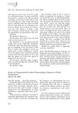 Letter to Congressional Leaders Transmitting a Report on Trade Negotiations March 30, 2005