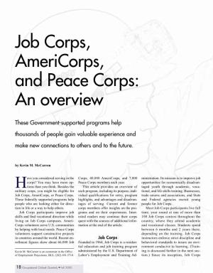 Job Corps, Americorps, and Peace Corps: an Overview
