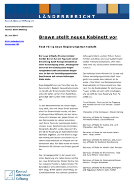 Brown Stellt Neues Kabinett Vor KAS-Länderberichte Homepage KAS Fast Völlig Neue Regierungsmannschaft