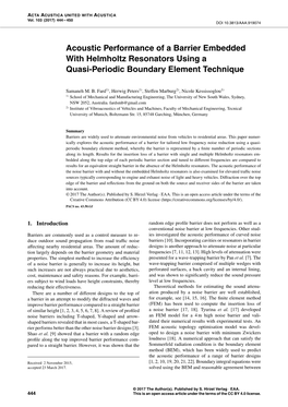 Acoustic Performance of a Barrier Embedded with Helmholtz