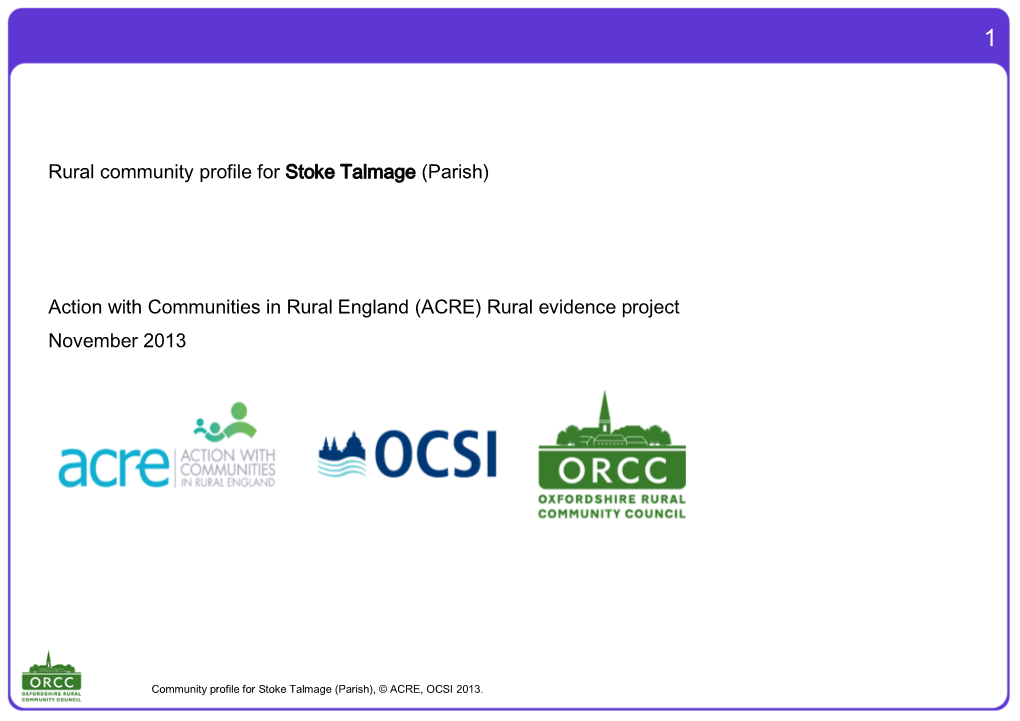 Rural Community Profile for Stoke Talmage (Parish)