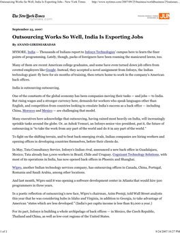 Outsourcing Works So Well, India Is Exporting Jobs - New York Times