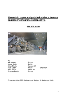 Hazards in Paper and Pulp Industries – from an Engineering Insurance Perspective