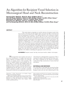 An Algorithm for Recipient Vessel Selection in Microsurgical Head and Neck Reconstruction