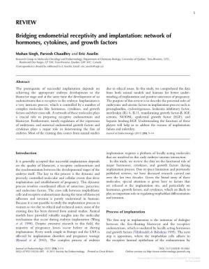 REVIEW Bridging Endometrial Receptivity and Implantation: Network of Hormones, Cytokines, and Growth Factors
