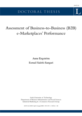 Assessment of Business-To-Business (B2B) E-Marketplaces' Performance