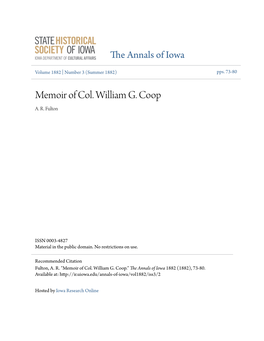 Memoir of Col. William G. Coop A