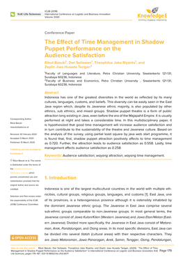 The Effect of Time Management in Shadow Puppet Performance On