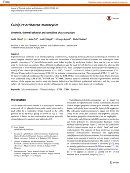 Calix[4]Resorcinarene Macrocycles