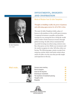 Investments, Insights and Inspiration Words of Wisdom from Sir John Templeton