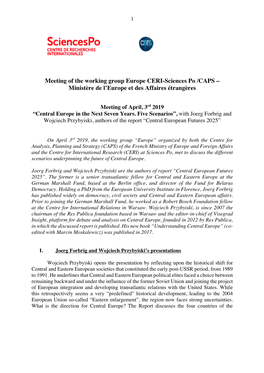 Meeting of the Working Group Europe CERI-Sciences Po /CAPS – Ministère De L'europe Et Des Affaires Étrangères