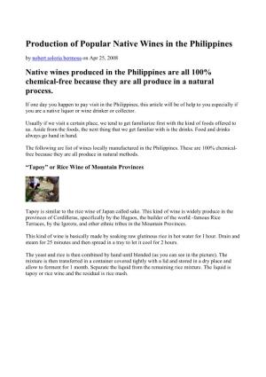 Production of Popular Native Wines in the Philippines