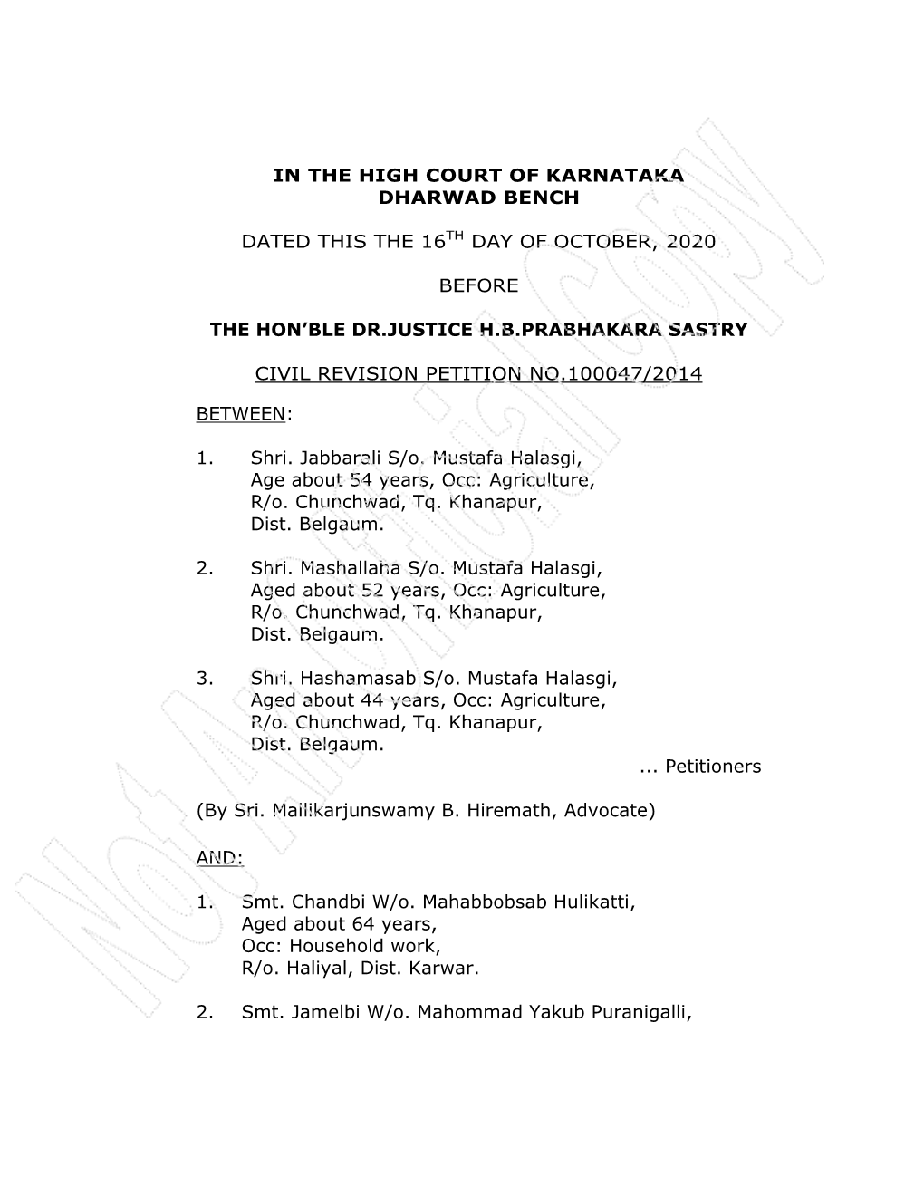 In the High Court of Karnataka Dharwad Bench