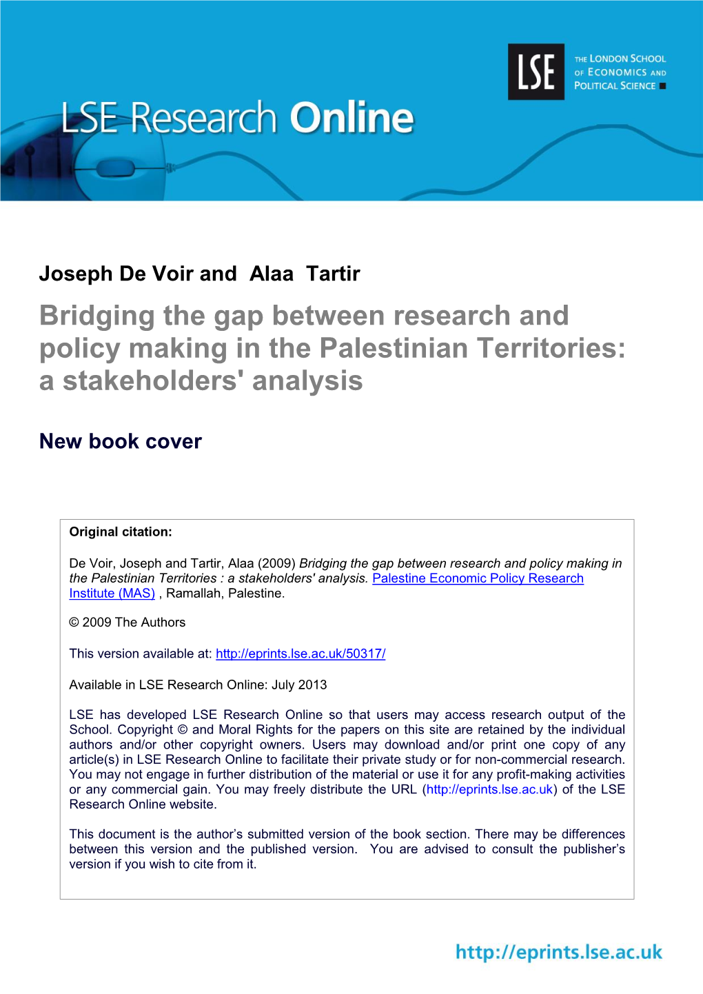 Bridging the Gap Between Research and Policy Making in the Palestinian Territories: a Stakeholders' Analysis