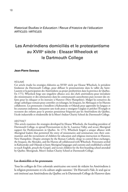 Les Amérindiens Domiciliés Et Le Protestantisme Au Xviiie Siècle : Eleazar Wheelock Et Le Dartmouth College