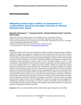 Mitigating Human-Tiger Conflict: an Assessment of Compensation Payments and Tiger Removals in Chitwan National Park, Nepal