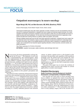 Outpatient Neurosurgery in Neuro-Oncology