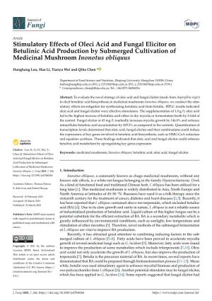 Stimulatory Effects of Oleci Acid and Fungal Elicitor on Betulinic Acid Production by Submerged Cultivation of Medicinal Mushroom Inonotus Obliquus
