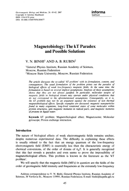 Magnetobiology: the Kt Paradox and Possible Solutions