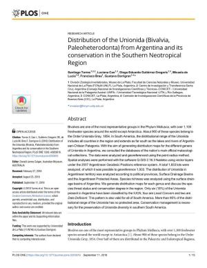 Distribution of the Unionida (Bivalvia, Paleoheterodonta) from Argentina and Its Conservation in the Southern Neotropical Region