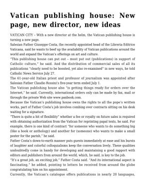 Vatican Publishing House: New Page, New Director, New Ideas