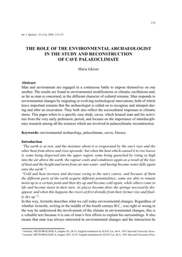 The Role of the Environmental Archaeologist in the Study and Reconstruction of Cave Palaeoclimate