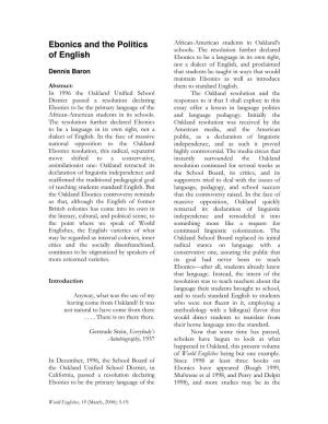 Ebonics and the Politics of English
