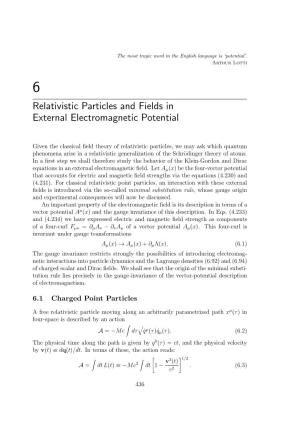 Relativistic Particles and Fields in External Electromagnetic Potential