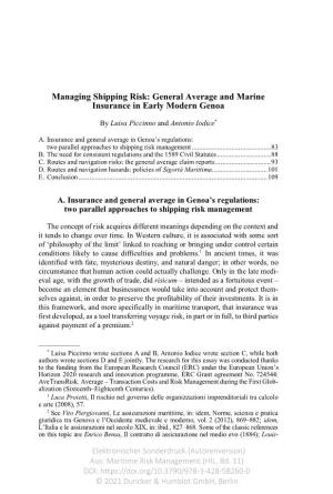 Managing Shipping Risk: General Average and Marine Insurance in Early Modern Genoa