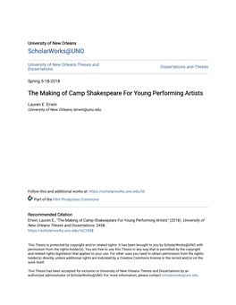 The Making of Camp Shakespeare for Young Performing Artists
