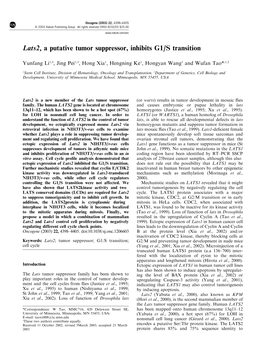 Lats2, a Putative Tumor Suppressor, Inhibits G1/S Transition