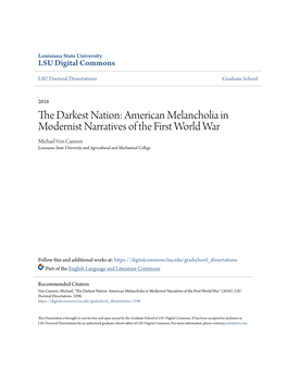 American Melancholia in Modernist Narratives of the First World War Michael Von Cannon Louisiana State University and Agricultural and Mechanical College