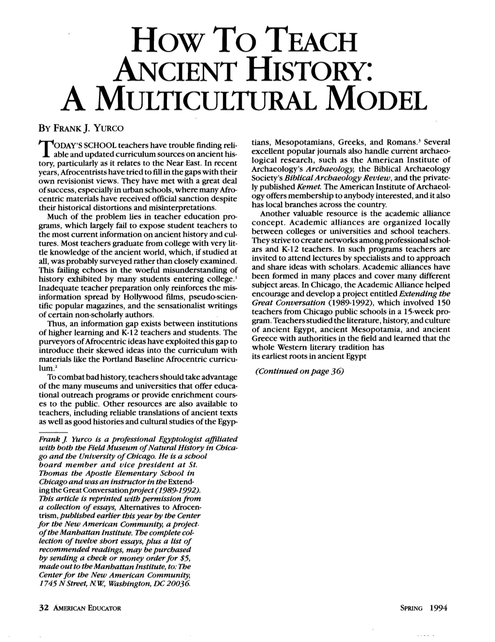 How to TEACH ANCIENT HISTORY: a MULTICULTURALMODEL by FRANK J