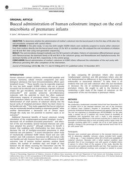 Impact on the Oral Microbiota of Premature Infants