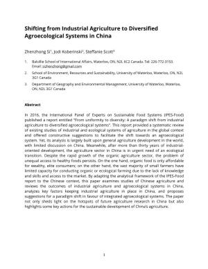 Shifting from Industrial Agriculture to Diversified Agroecological Systems in China