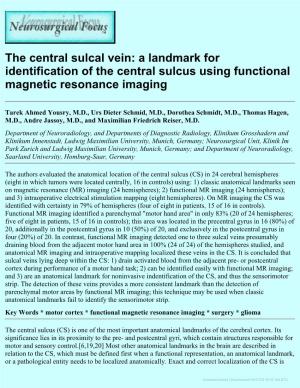A Landmark for Identification of the Central Sulcus Using Functional Magnetic Resonance Imaging