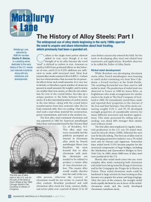 The History of Alloy Steels: Part I