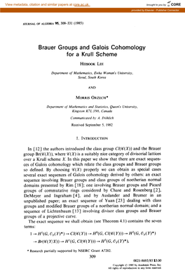 Brauer Groups and Galois Cohomology for a Krull Scheme