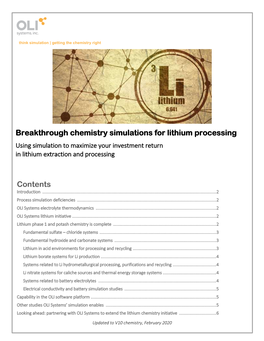 Breakthrough Chemistry Simulations for Lithium Processing Contents