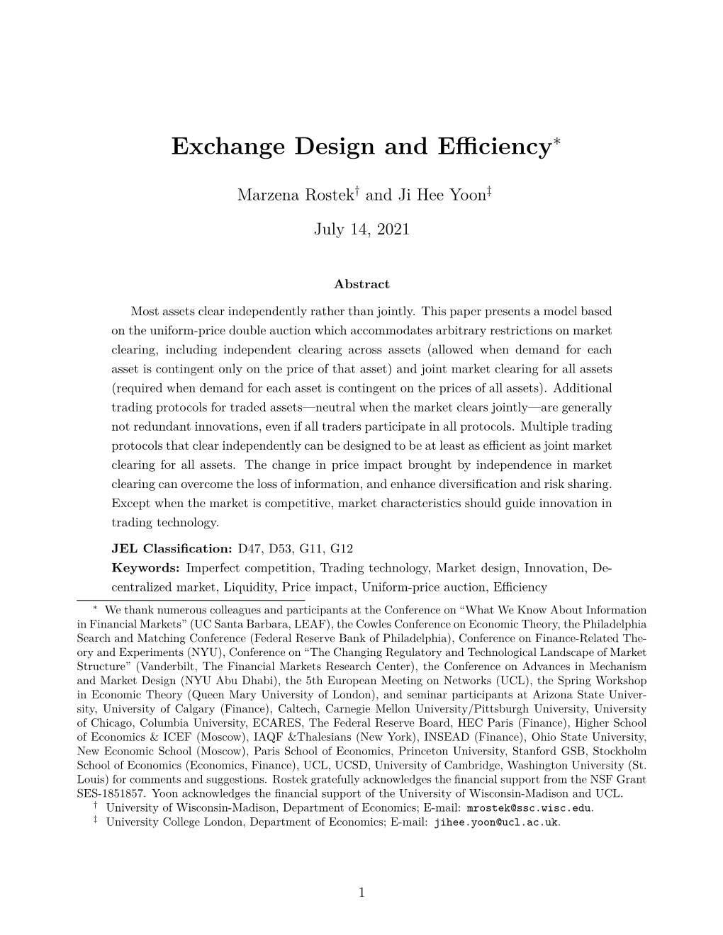 Exchange Design and Efficiency