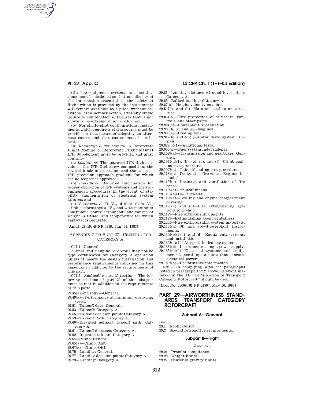 612 Part 29—Airworthiness Stand- Ards: Transport